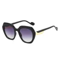 Gafas de sol negras de gran tamaño con lentes gris degradado y elegantes detalles dorados - Montura Negra Lente Gris Degradado