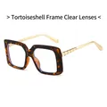 Fashionable tortoiseshell square sunglasses with gold metal temples and clear blue light lenses - Demi Frame Clear Lens
