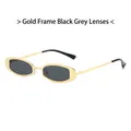 Retro oval narrow sunglasses with gold metal frame and dark grey tinted lenses - Gold Frame Black Grey