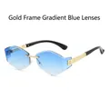 Irregular rimless sunglasses with gold metal frame and gradient blue lenses - Gold Frame Gradient Blue Lens