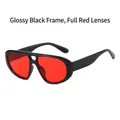 Occhiali da sole oversize shield con montatura nera lucida e lenti rosse - Montatura Nero Lucido & Lenti Rosse