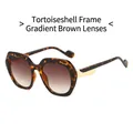 Gafas de sol cuadradas de carey con cristales degradados marrones y detalles dorados - Marco de Leopardo Lentes de Té Degradados