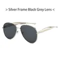 Classic aviator sunglasses with a polished silver metal frame and black-grey lenses - Silver Frame Black Grey Lens