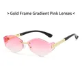 Frameless geometric sunglasses featuring gold metal frame and gradient pink lenses - Gold Frame Gradient Pink Lens