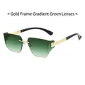 Frameless rimless sunglasses with gold braided temples and green gradient lenses - Gold Frame Gradient Green Lens