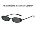 Chic black oval sunglasses with dark grey lenses and minimalist vintage frame - Black Frame Black Grey Lens