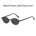 Kleine Retro-Oval-Sonnenbrille mit schmalem schwarzem Metallrahmen und grauen Gläsern - Schwarzer Rahmen Schwarz Graue Gläser