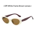 Retro oval sunglasses with off-white frame and tea lenses for a vintage aesthetic - Cream Frame Tea Lens