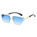Rimless geometric sunglasses with gold frames and gradient blue lenses for a trendy look - Gold Frame Gradient Blue Lens
