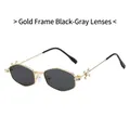Chic polygonal gold metal sunglasses with dark grey lenses and rhinestone side accents - Gold Frame Black Grey