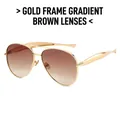 Classic aviator sunglasses with gold metal frame and gradient tea lenses for women - Gold Frame Gradient Tea Lens