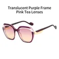 Gafas de sol de gran tamaño con montura violeta transparente y lentes degradados rosas - Montura Púrpura Transparente Lentes Rosa Té