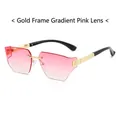 Rimless geometric sunglasses with gold frames and gradient pink lenses for women - Gold Frame Gradient Pink Lens