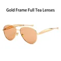 Classic aviator sunglasses featuring a gold metal frame and solid tea lenses - Gold Frame Brown Lens