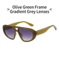 Lunettes aviateur vert olive avec verres dégradés gris et monture rétro large - Monture Vert Olive & Verres Dégradés Gris