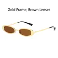 Lunettes de soleil rétro étroites en métal avec monture dorée et verres thé pour hommes femmes - Monture Dorée Verres Ambrés