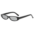 Retro oval sunglasses with glossy black frame and dark grey lenses in side view - Bright Black Frame Mirror Silver Lens