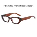 Geometric sunglasses in transparent brown frame with clear white lenses for men and women - Dark Tea Frame White Lens
