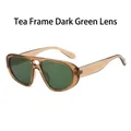 Lunettes aviateur rétro surdimensionnées avec monture ambre et verres vert foncé - Monture Thé Verres Verts