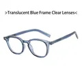 Occhiali TR retrò con montatura blu trasparente e lenti trasparenti anti-luce blu - Montatura Blu Trasparente Lenti Bianche
