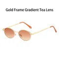 Retro oval sunglasses with gold metal frame and gradient tea lenses for a stylish look - Gold Frame Gradient Tea Lens