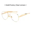 Retro pilot sunglasses featuring a sleek gold metal frame and clear lenses for a trendy look - Gold Frame White Lens