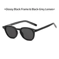 Classic glossy black TR square sunglasses with dark grey lenses and silver stud detail - Glossy Black Frame Grey Lens
