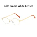 Retro gold metal oval sunglasses with clear lenses and orange non-slip temple tips - Gold Frame White Lens