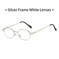 Retro oval sunglasses with silver metal frame and clear lenses for a trendy look - Silver Frame Clear Lenses