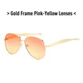 Classic aviator sunglasses with a gold metal frame and pink-yellow gradient lenses - Gold Frame Pink Yellow Lens