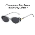 Retro oval sunglasses with transparent grey frames and dark grey tinted lenses - Transparent Grey Frame Grey Lens