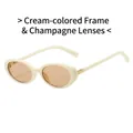 Beige oval retro sunglasses with champagne lenses and gold pyramid rivet details - Beige Frame Champagne Lens