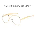 Vintage gold metal aviator sunglasses with classic double bridge and clear lenses - Gold Frame White Lens