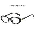 Retro oval black frame sunglasses with elegant gold metal hinge accents for women - Black Frame Clear Lenses
