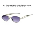 Gafas de sol ovaladas de metal plateado con lentes degradadas en violeta y gris moderno - Montura Plateada Lente Gris Degradado