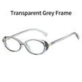 Retro oval sunglasses with a transparent grey frame and gold geometric temple accents - Transparent Grey Frame Clear Lens