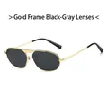 Gafas de sol de polígono irregular en metal dorado con lentes gris oscuro y puente doble - Montura Dorada Negro Gris