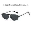 Gafas de sol poligonales con montura fina de metal negro y lentes grises oscuras - Montura Negra Lentes Gris Negro