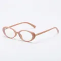 Retro oval small frame sunglasses for women in pink finish with golden rivet decor - Pink Frame Clear Lens