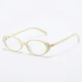 Retro oval beige eyewear frames with golden metal diamond pattern hinges - Beige Frame Clear Lens