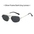 Gafas de sol aviador de metal plateado poligonales irregulares con lentes gris oscuro - Marco Plateado Lente Gris Negro