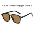 Occhiali da sole pilota retrò con montatura nera e lenti color champagne di tendenza - Montatura Nera Lenti Champagne