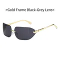 Lunettes de soleil sans monture avec branches en métal doré et verres gris foncé - Monture Or Noir Gris
