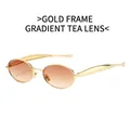 Oval sunglasses with golden metal frames and gradient tea brown lenses for a stylish look - Gold Frame Gradient Tea Lens