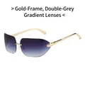 Lunettes sans monture à verres gris dégradés et branches dorées aux détails géométriques - Monture Dorée Verres Gris Dégradés