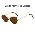 Occhiali da sole rotondi retrò con montatura dorata e lenti color tè per un look chic - Montatura Oro Lente Tè