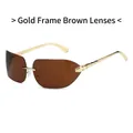 Lunettes de soleil sans monture avec branches serpent en métal doré et verres bruns - Monture Dorée Verres Ambrés