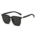 Classic black square frame sunglasses with dark grey lenses and silver metal hinges - Black Frame Black Grey Lens