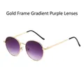 Klassieke ronde retro zonnebril met goudkleurig metalen montuur en paars verloop - Gouden Frame Gradiënt Paarse Lens