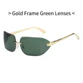Lunettes de soleil sans monture avec verres verts et branches en métal doré texturé - Monture Or Vert